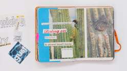 A colorful junk journal spread made by Faith Hale in her Junk Journaling Daily Practice class on Creativebug.