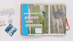 A colorful junk journal spread made by Faith Hale in her Junk Journaling Daily Practice class on Creativebug.