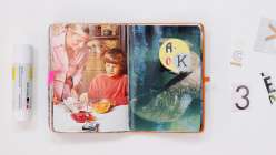 A colorful junk journal spread made by Faith Hale in her Junk Journaling Daily Practice class on Creativebug.