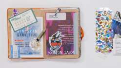 A junk journal spread made by Faith Hale in her Junk Journaling Daily Practice class on Creativebug.