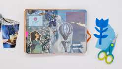 A colorful junk journal spread made by Faith Hale in her Junk Journaling Daily Practice class on Creativebug.