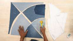 Sandra Chandler crafting an Upcycled Denim Spinning Wheel Quilt in her Class on Creativebug.