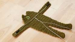 A crocheted frog toy being constructed by Twinkie Chan in her Crochet a Posable Frog class on Creativebug