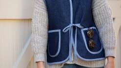A denim vest made by Mimi Shim in her Sew a Denim and Sherpa Vest class on Creativebug