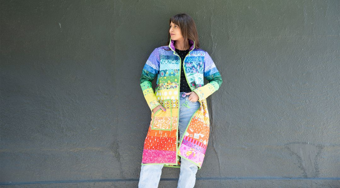 Rainbow Gradient Quilted Coat: A Daily Practice