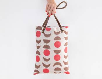 Hand-Stamped Tote Bag with Leather Handles